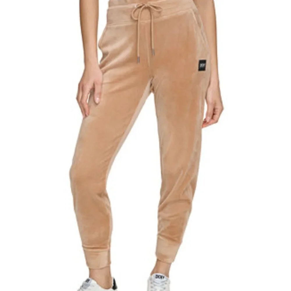 DKNY Sport Velour Jogger | Caramel | Drawstring Waist | Size L - Picture 2 of 9